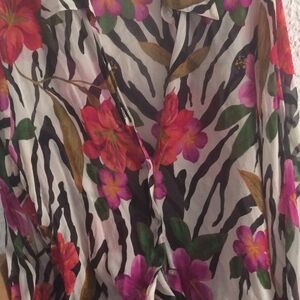 Floral Zebra Print Sheer Blouse